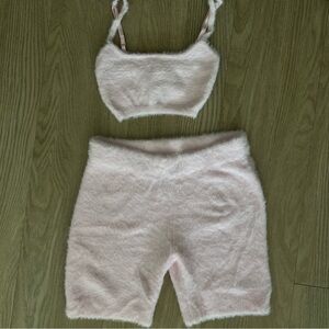 LIMITED EDITION SKIMS Fuzzy Pink Bandeau and Shorts Set